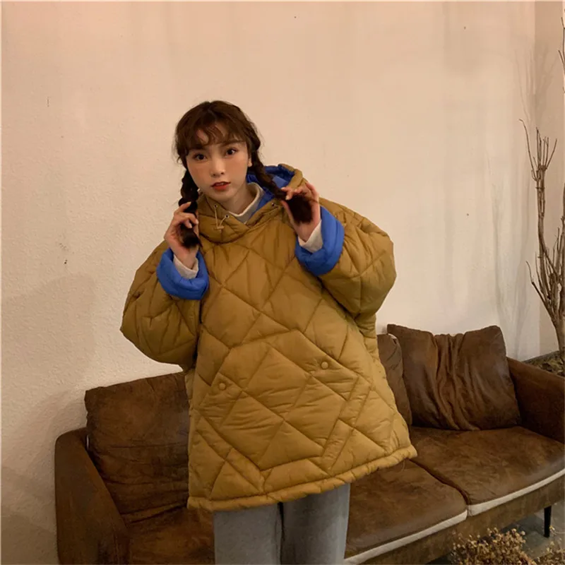 Фото Зимняя новая стильная свободная Толстая ромбовидная куртка большого размера с