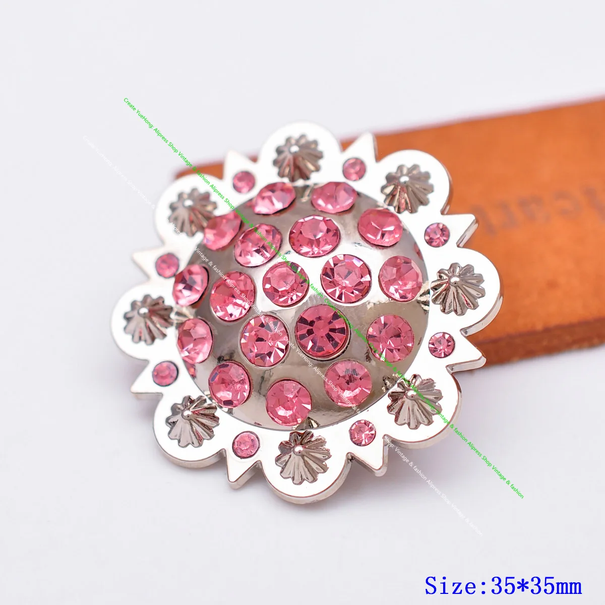 

6PC 35MM Western Horse Berry Saddle Tack Bridle Breast Leathercraft Pink Rhinestone Crystal Cowboy Belt Concho Screwback