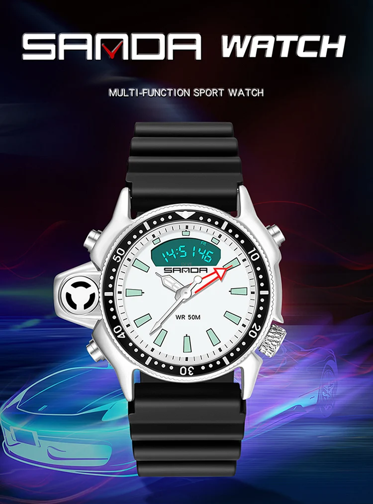 SANDA Fashion Sport Men LED Digital Watches Dual Display Quartz Wristwatch Outdoor Waterproof Military Wristwatches Mens Clock SANDA Fashion Sport Men LED Digital Watches Dual Display Quartz Wristwatch Outdoor Waterproof Military Wristwatches Mens Clock