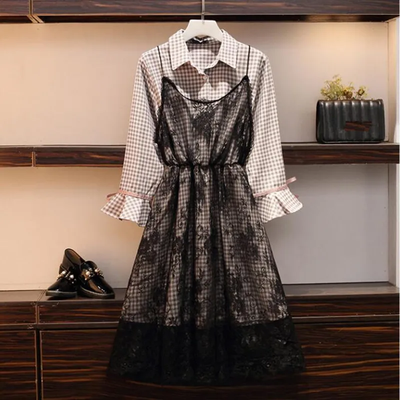 2019 Fall Flare Sleeve Casual Dress 2 piece set Women 3/4 Sleeve Plaid Long Shirt Dress and Sexy Spaghetti Strap Lace Dress Set
2019 Fall Flare Sleeve Casual Dress 2 piece set Women 3/4 Sleeve Plaid Long Shirt Dress and Sexy Spaghetti Strap Lace Dress Set