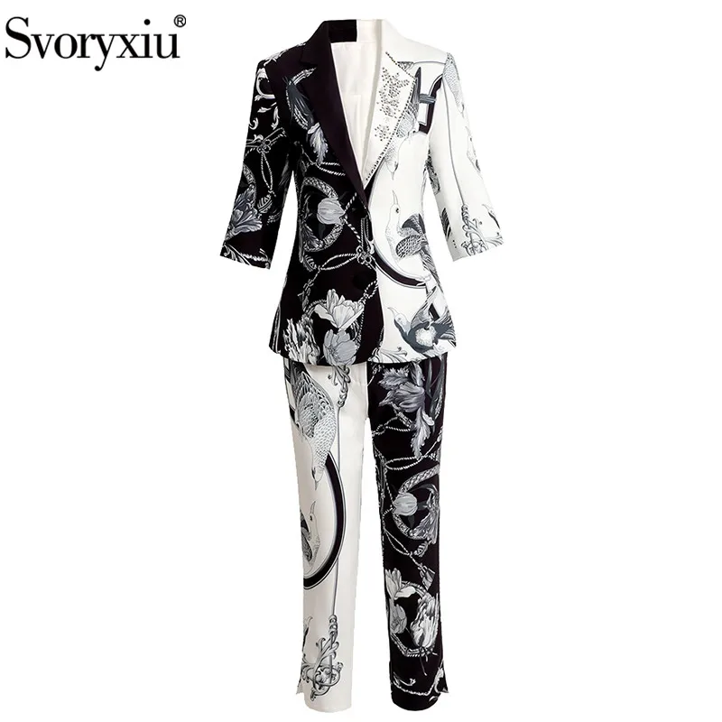 Svoryxiu Fashion Designer Autumn Winter Two Piece Set Women's Single Button Coat + Pants Black White Print Office Lady Suit
Svoryxiu Fashion Designer Autumn Winter Two Piece Set Women's Single Button Coat + Pants Black White Print Office Lady Suit