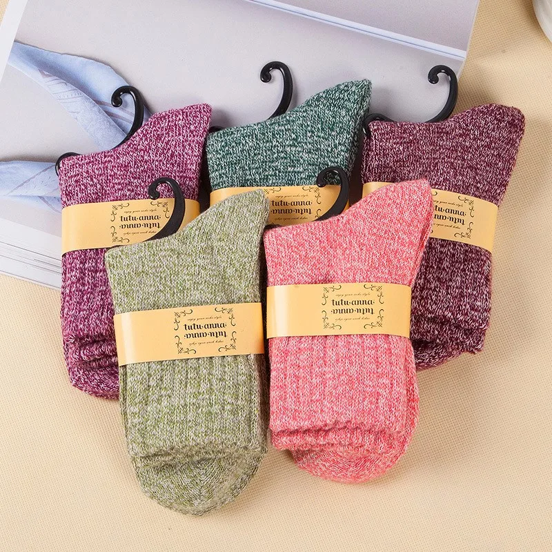 

Solid Women Socks 1 Pair Classic Simple Winter Wool Thick Warm Breathable Elastic Force Fashion Casual Mid Socks For Female Sox