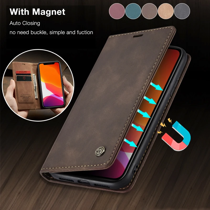 CaseMe Флип кожаный чехол для iPhone 11 Pro Max SE 2020 Магнитный бумажник карт X XR XS 6 6S 7 8 Plus 5 5S