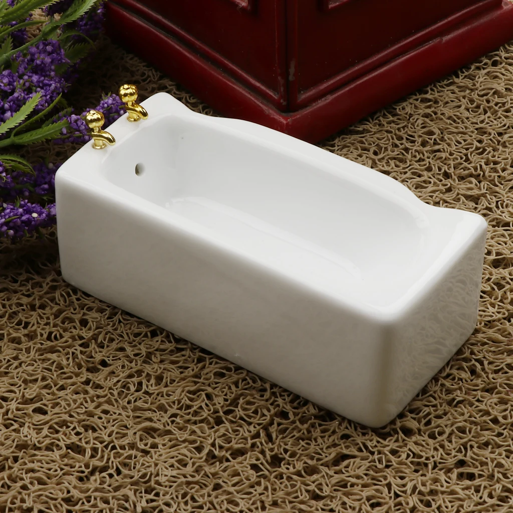 1/12 Dollhouse Miniature Bathtub Bath Supplies For Bathroom Decoration White 1/12 Dollhouse Miniature Bathtub Bath Supplies For Bathroom Decoration White