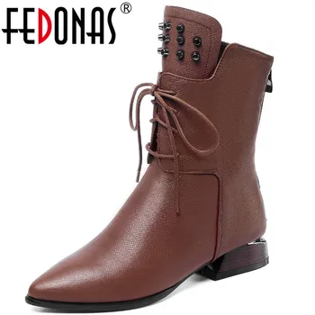 FEDONAS Sexy Fashion Metal Rivets Women Mid-Calf Boots Genuine Leather Back Zipper Thick Heels Pumps Party Working Shoes Woman 
FEDONAS Sexy Fashion Metal Rivets Women Mid-Calf Boots Genuine Leather Back Zipper Thick Heels Pumps Party Working Shoes Woman