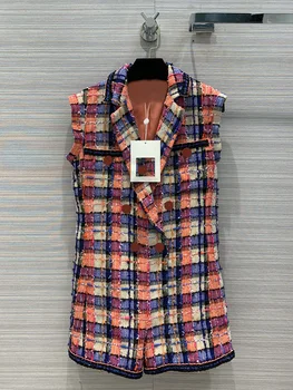 High-end Contrast Color Plaid Tweed Playsuit Women Vintage Runway Jumpsuit Sleeveless Turn-down Collar Button Playsuits 2020 New
High-end Contrast Color Plaid Tweed Playsuit Women Vintage Runway Jumpsuit Sleeveless Turn-down Collar Button Playsuits 2020 New