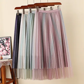Autumn Gradient Metallic Long Pleated Gauze Skirts Striped Shine Patchwork Maxi Long Tulle Skirts
Autumn Gradient Metallic Long Pleated Gauze Skirts Striped Shine Patchwork Maxi Long Tulle Skirts
