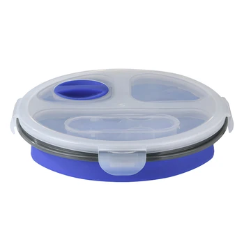 

Leakproof Food Storage Reusable Container Lunch Box Silicone Collapsible Portable 3 Compartments Bento With Fork Microwave Safe
