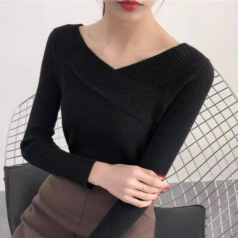New Autumn Soft Cotton Knitted Slash Neck Sweater Pullovers Solid Color Casual Long Sleeve Black Sweater Tops Pull Femme
New Autumn Soft Cotton Knitted Slash Neck Sweater Pullovers Solid Color Casual Long Sleeve Black Sweater Tops Pull Femme