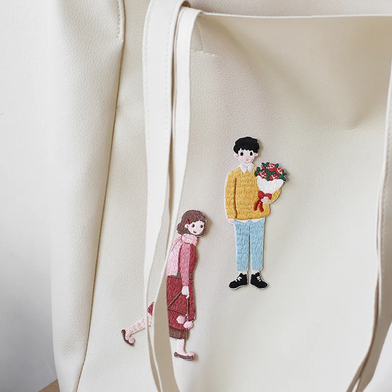 1 Piece Cartoon Boy Girls Embroideried Patches for Phone Case Bag Jeans Glue Patches for Student Clothes Sticker