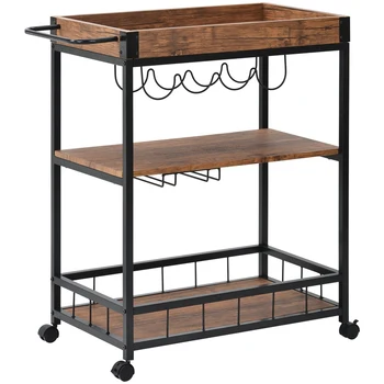 

Kitchen Serving Cart With Removable Tray 3-Tier Kitchen Cart On Wheels With Storage Universal Casters With Brakes Leveling Feet