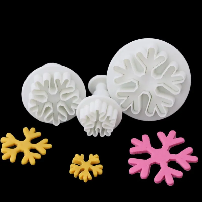 

3 Pcs/set Snowflake Fondant Cutter Plastic Cake Mold DIY Fondant Cake Decorating Tools Plunger Paste Sugar Craft Die