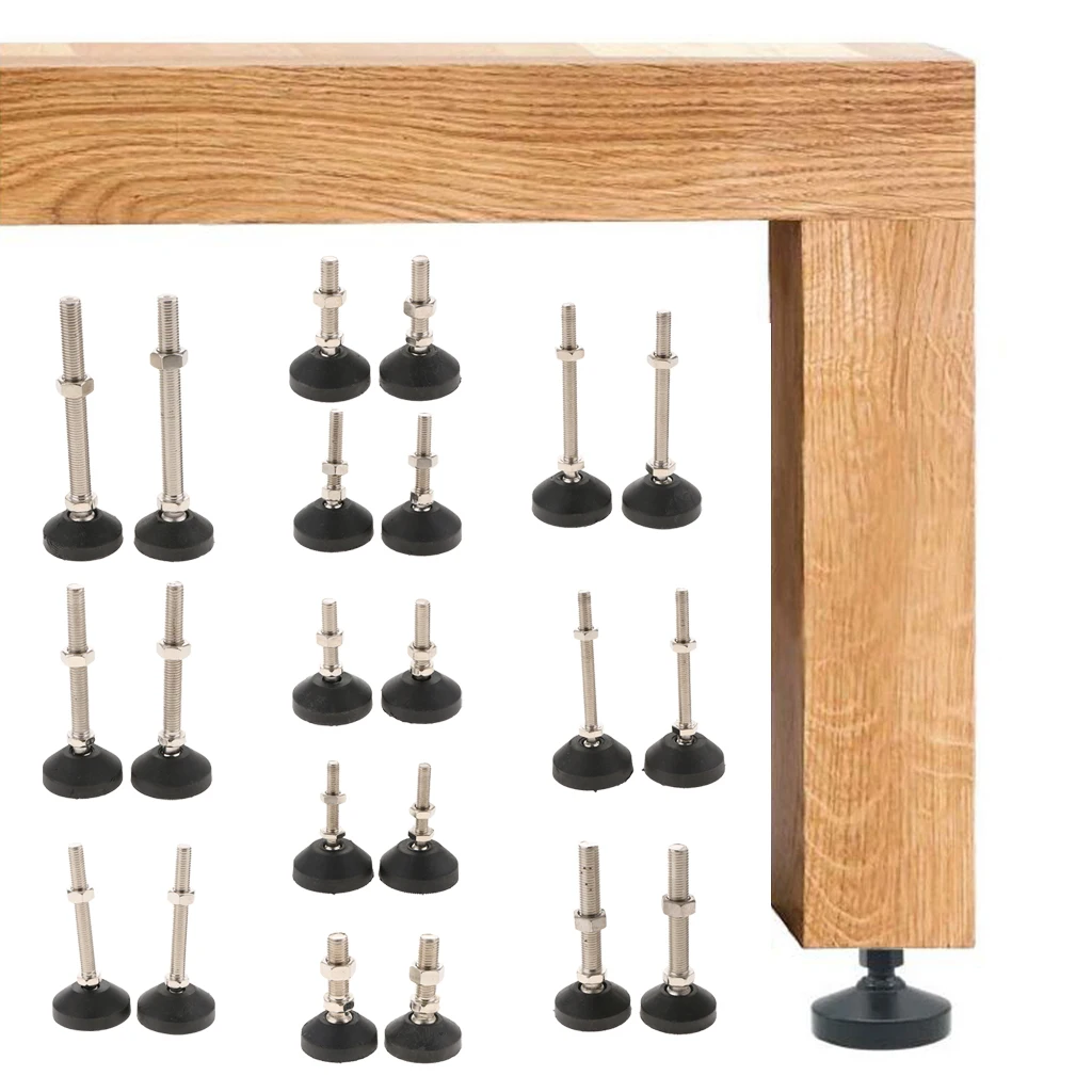 Pack 2 Carbon Steel Furniture Levelers Adjustable Levelling Feet Glides for Table, Chair, Workbench (Base Plate in Rubber) Pack 2 Carbon Steel Furniture Levelers Adjustable Levelling Feet Glides for Table, Chair, Workbench (Base Plate in Rubber)