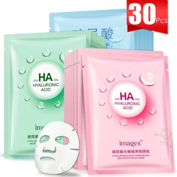 30pcs Hyaluronic Acid Face Mask Moisturizing Gentle Nourishing Smooth Tender Skin Non-Irritating Solution Mask Facial Skin Care