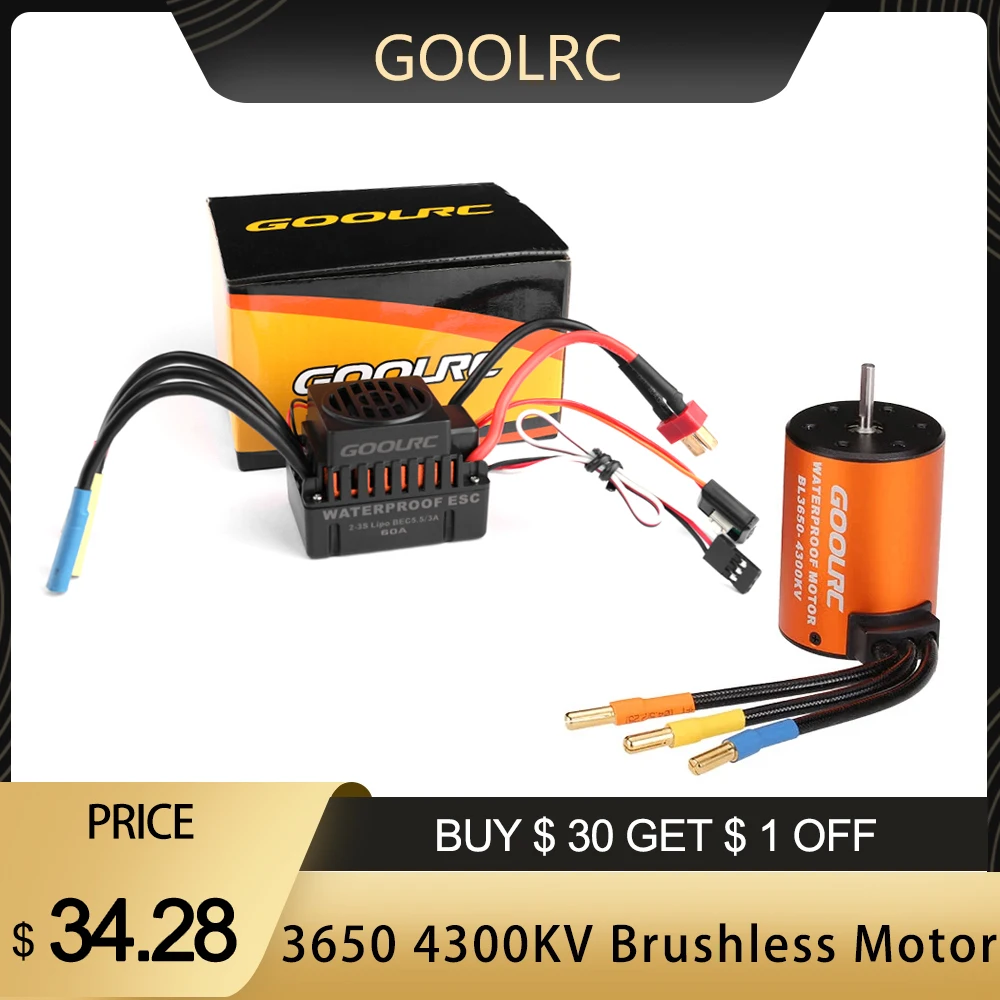 GoolRC обновление водонепроницаемый 3650 4300KV бесщеточный двигатель с 60A ESC Combo Set для 1/10