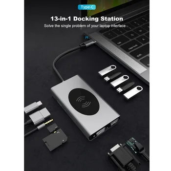 Type-c Hub Multiport Adapter 13 in 1 Docking Station with 4k HD Output Wireless Charging Adapter
Type-c Hub Multiport Adapter 13 in 1 Docking Station with 4k HD Output Wireless Charging Adapter