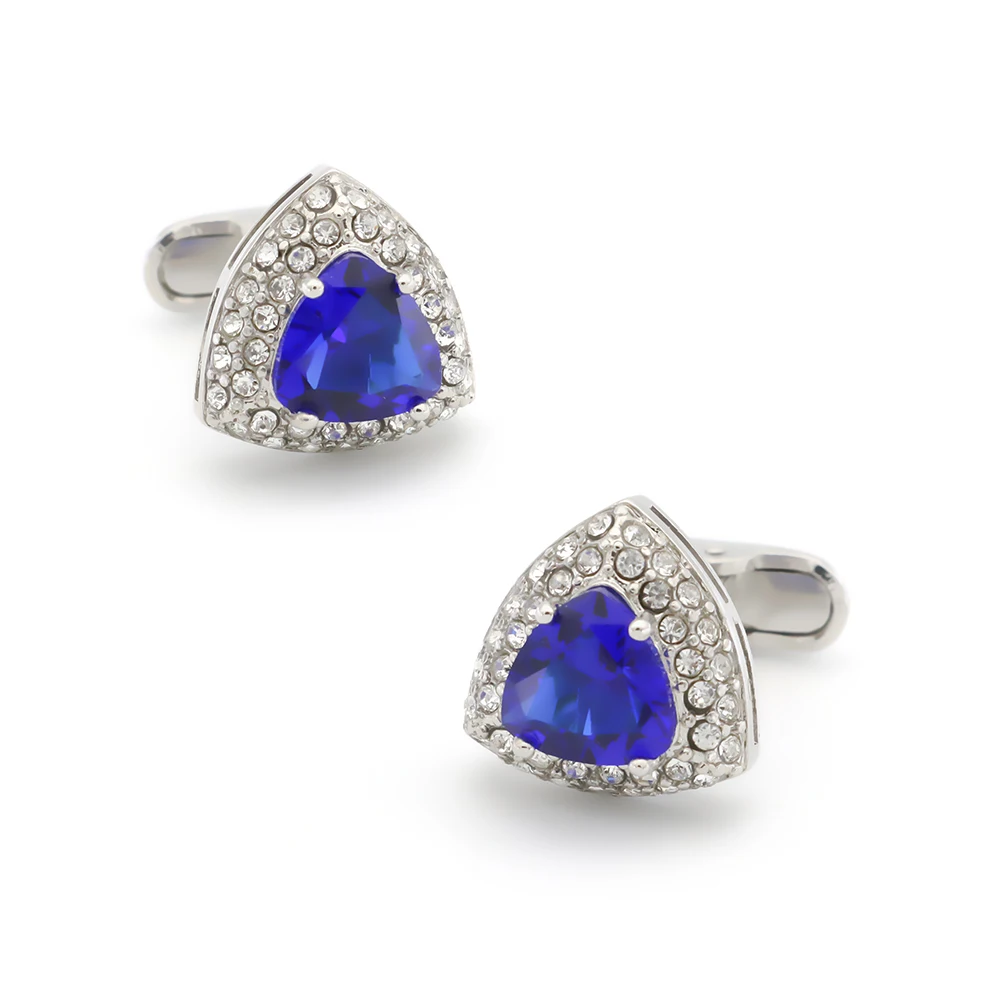 

Triangle Design Luxurious Crystal Cufflinks Quality Brass Material Blue Color Cuff Links Wholesale & Retail