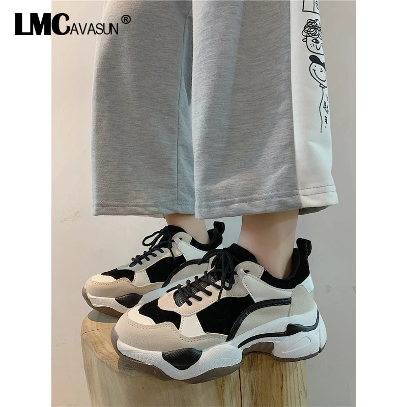 

LMCAVASUN 2019 winter woman vulcanized shoes fashion lace up casual flats ladies platform sneaker zapatillas mujer dad shoes