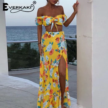 Everkaki Boho Floral Print 2 Pieces Suits Sets Summer Casual Ladies Short Top and Long Skirt Suits Sets Female 2020 New Fashion 
Everkaki Boho Floral Print 2 Pieces Suits Sets Summer Casual Ladies Short Top and Long Skirt Suits Sets Female 2020 New Fashion