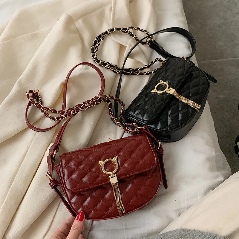 

Spring Textured Online Celebrity Rhombus Bag Women's 2020 New Style Korean-style Versitile Fashion Chain Shoulder Saddle Bag