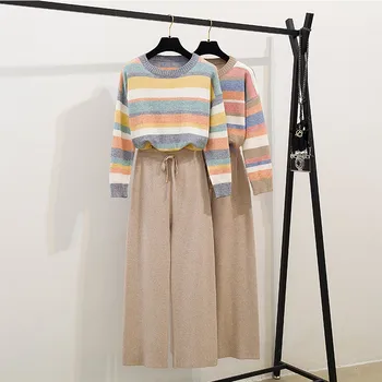 Knitting tracksuit Female Sweater Pantsuit For Women Two Piece Set Knitted Pullover Striped Long Sleeve Tops Wide Leg Pants Suit
Knitting tracksuit Female Sweater Pantsuit For Women Two Piece Set Knitted Pullover Striped Long Sleeve Tops Wide Leg Pants Suit