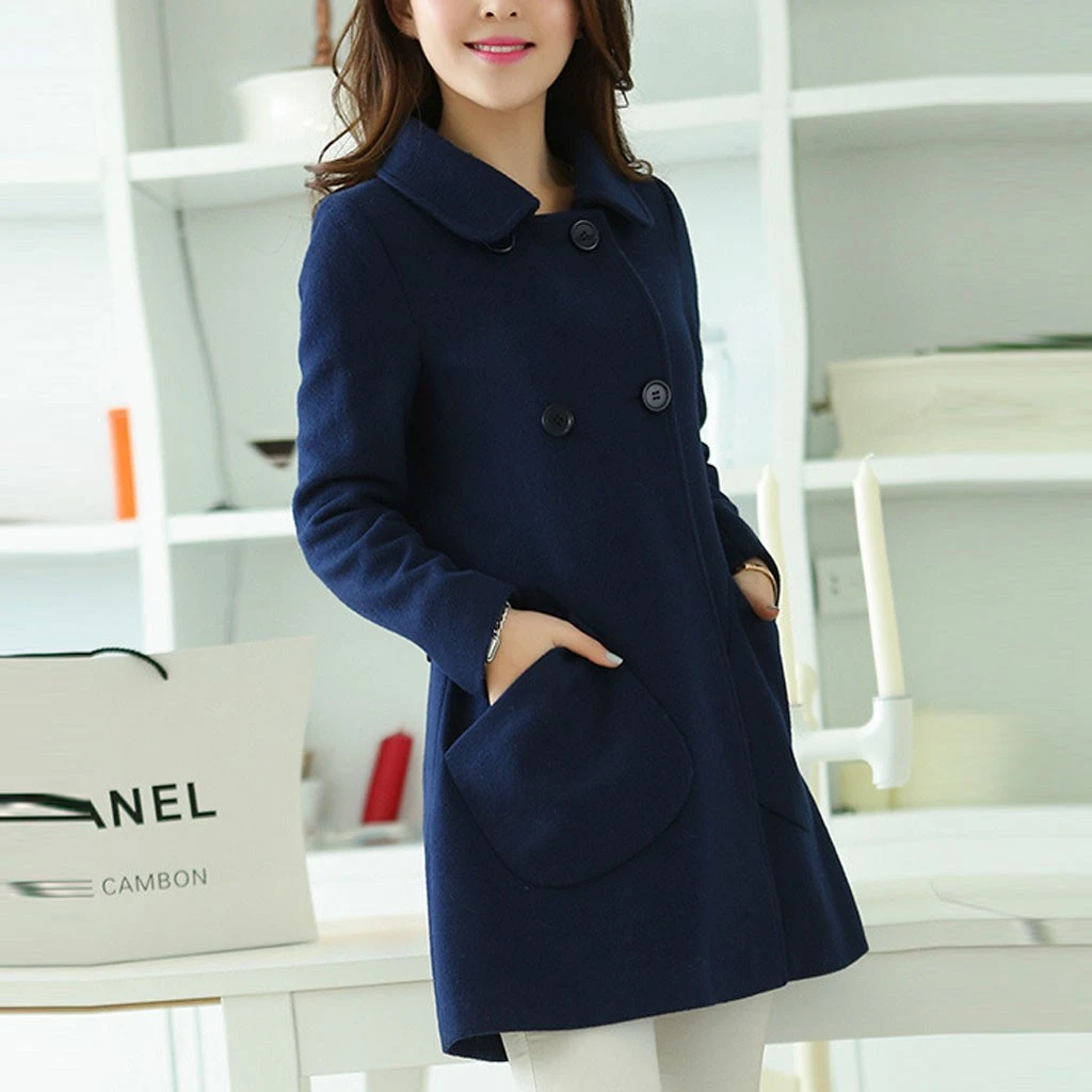 CHAMSGEND New Petite Wool Coat Female Autumn Winter Woolen Coat 2019 Ladies Long Cloak Waisted Overcoat Plus Size 1004