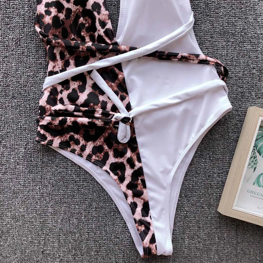 JAYCOSIN leopard print stitching one-piece strap swimwear ladies fashion beach party hot sale bikini 2020 summer swimsuit new L