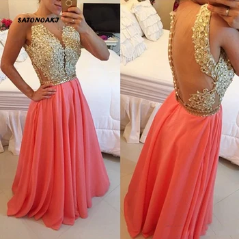 SATONOAKI 2019 Jewel Appliques Arabic Evening Dresses Coral Crystals Beaded Custom Made A-line Floor-length Chiffon Party Gowns 
SATONOAKI 2019 Jewel Appliques Arabic Evening Dresses Coral Crystals Beaded Custom Made A-line Floor-length Chiffon Party Gowns