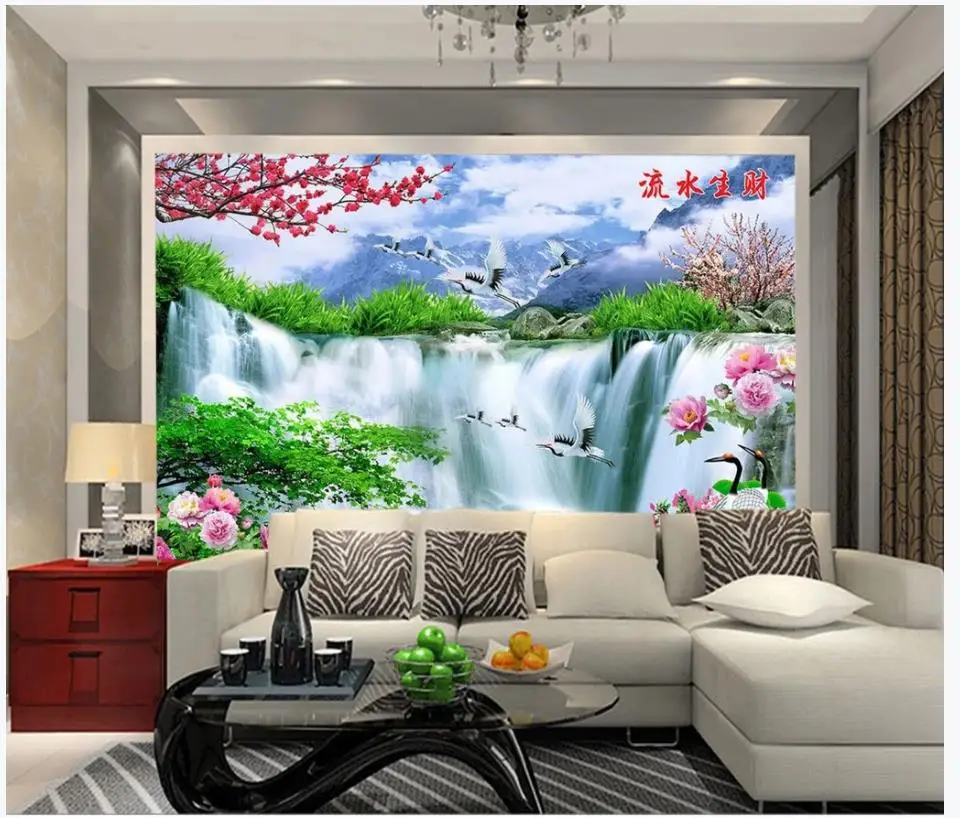 

Custom photo wallpapers 3d murals wallpaper for walls 3 d Idyllic forest flower mural waterfall landscape painting wall papers