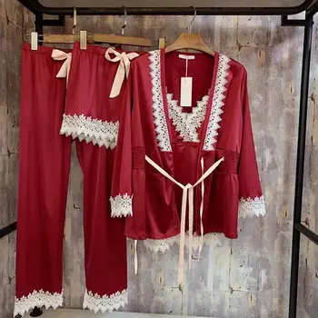 Spring Pajamas Set for women 4 Pieces Pajama Sets Women Sleepwear Sexy silk satin Lace Female Pijama Elegant Silk Pyjama Suit
Spring Pajamas Set for women 4 Pieces Pajama Sets Women Sleepwear Sexy silk satin Lace Female Pijama Elegant Silk Pyjama Suit