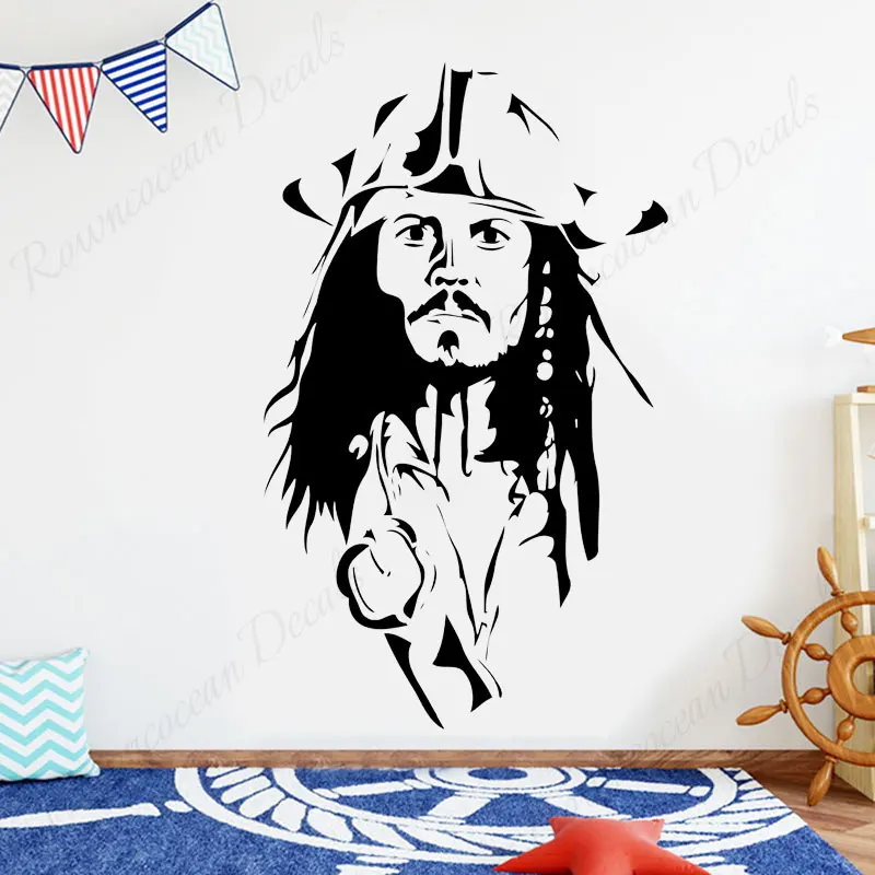 Виниловая наклейка на стену Captain Jack Sparrow с изображением Карибского моря домашний