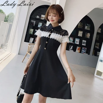 Women 2020 Summer Elegant Peter Pan Collar Short Sleeve Mini Party Dresses Hollow Out Contrasting colors Lace Patchwork dress
Women 2020 Summer Elegant Peter Pan Collar Short Sleeve Mini Party Dresses Hollow Out Contrasting colors Lace Patchwork dress