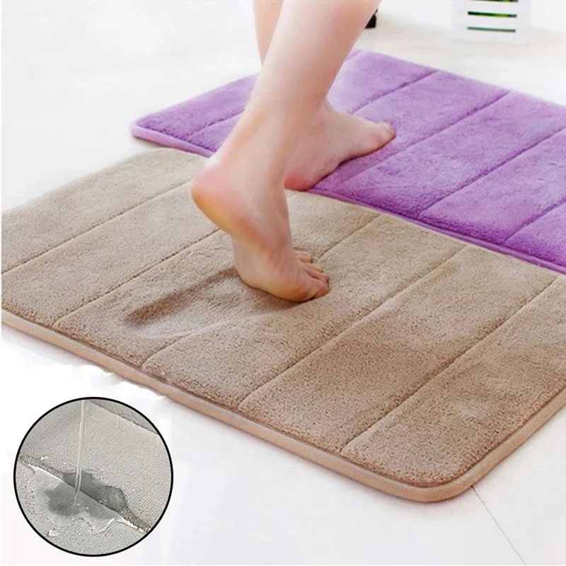 Bath Mat Coral Fleece Bathroom Carpet Water Absorption Non-slip Memory Foam Absorbent Imitation rabbit fur Floor | Дом и сад