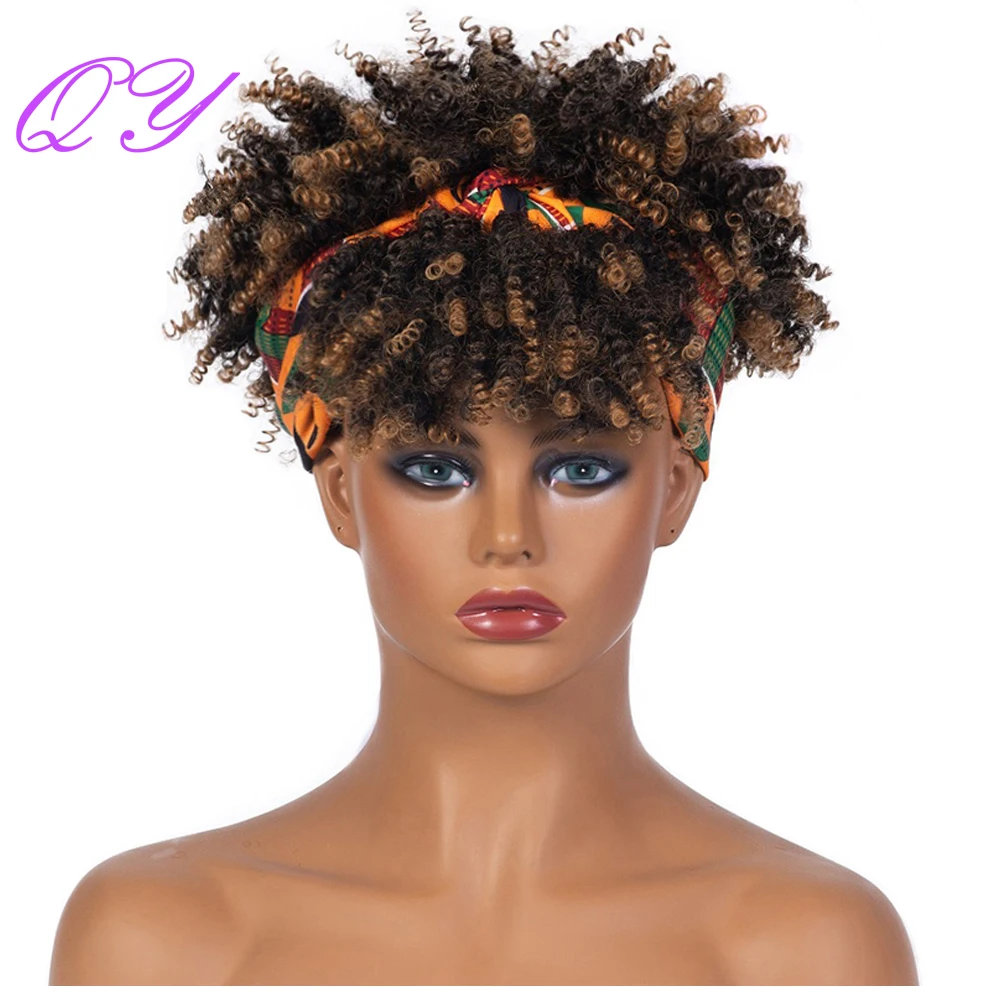 

Headband Synthetic Women's Wig Short Curly Ombre Brown Afro Wig Natural Soft Fluffy High Temperature Daily Wear Full Women Wigs