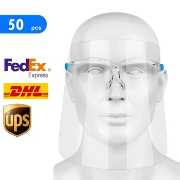 

50PCS Full Face Masks Transparent Shield Dustproof Virus Safety Visor Protective Face Shield Goggles Free Mouth Mask Plastic