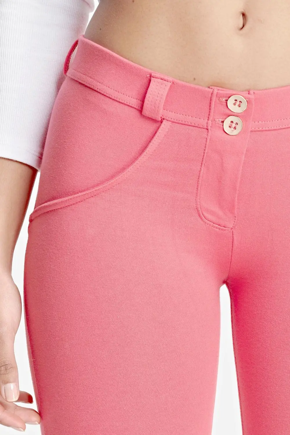 Melody Four Ways Stretchable Pink Push Up Knitted Pants High Stretchy Super Skinny Up Lifting Mid Rise Sexy Leggings For Women