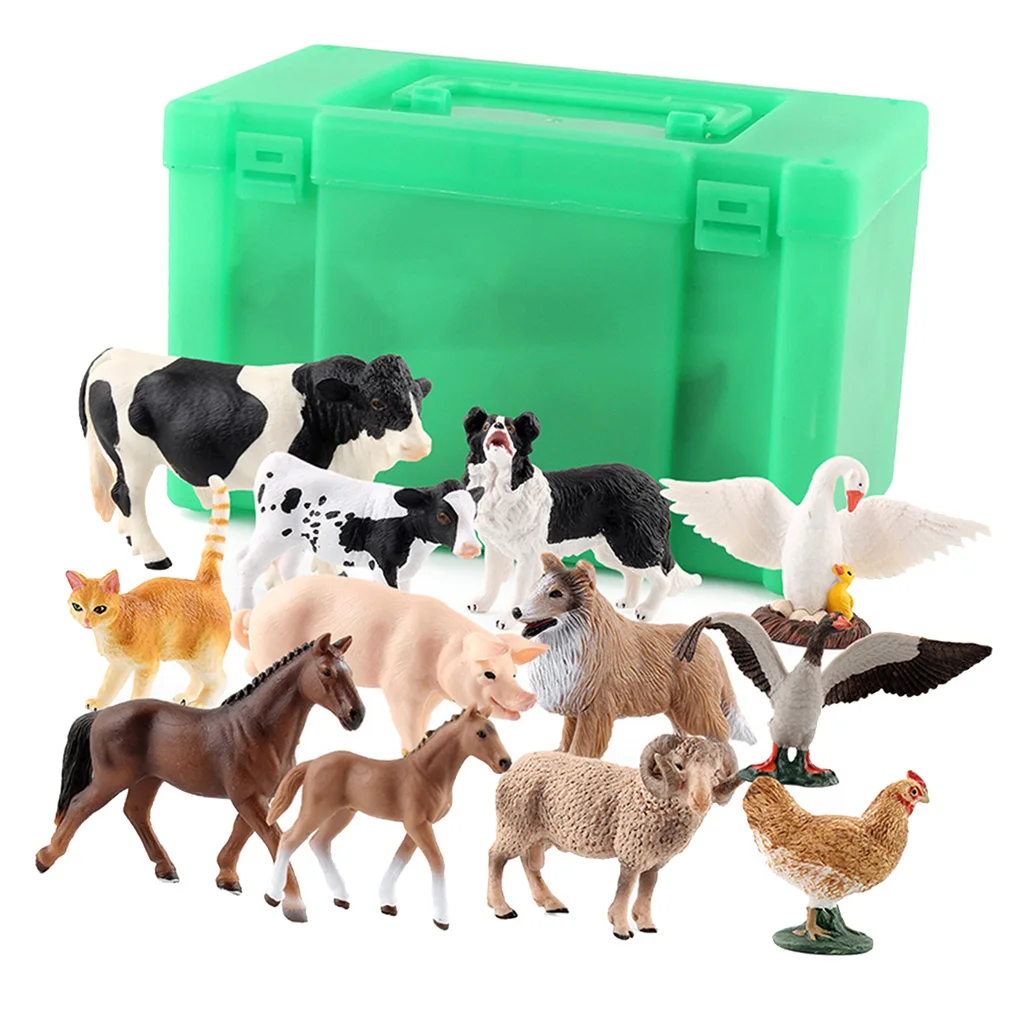 12 Pieces Simulation Farm Animal Model Plastic Action figure with Storage Base for Sandtables Home Decor 12 Pieces Simulation Farm Animal Model Plastic Action figure with Storage Base for Sandtables Home Decor