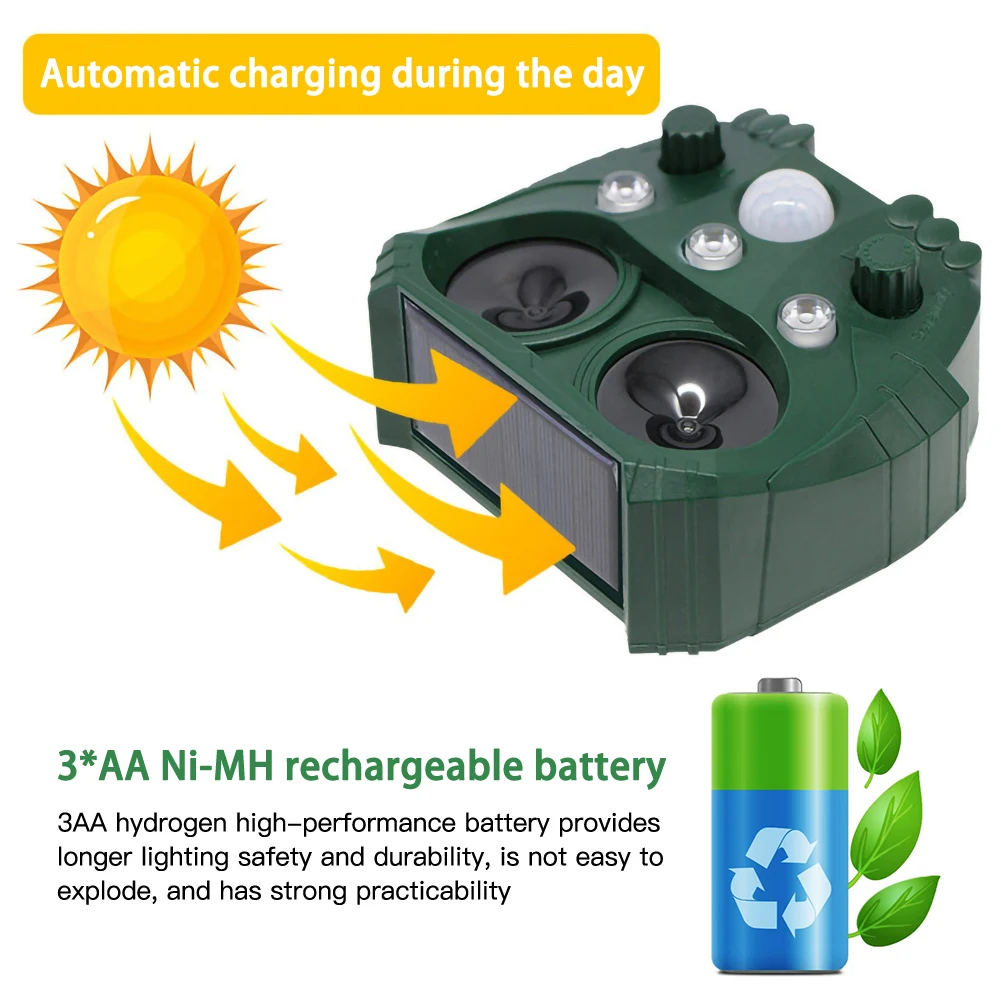 Animal Repeller Ultrasonic Solar Power Bird Dog Cat Skunk Deer Raccoon Repellent
Animal Repeller Ultrasonic Solar Power Bird Dog Cat Skunk Deer Raccoon Repellent