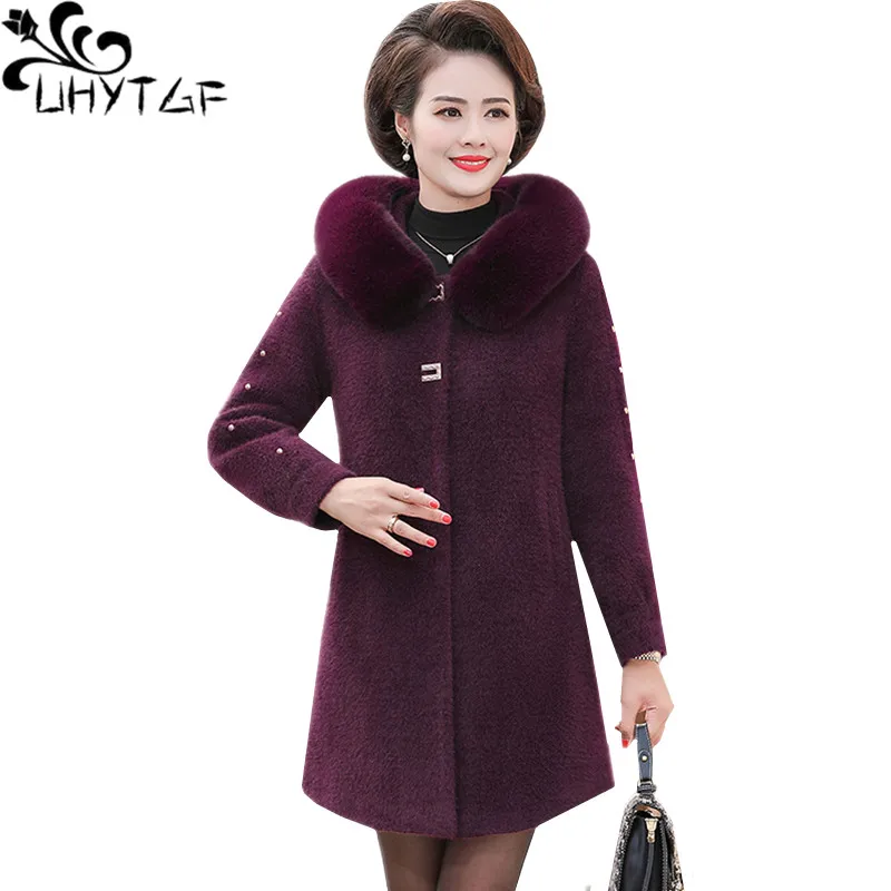 UHYTGF Autumn Winter Coat Female Quality Mink Cashmere Wool Jacket Luxury Fur Collar Hooded Warm Womens Outerwear Chaquetas 1186
UHYTGF Autumn Winter Coat Female Quality Mink Cashmere Wool Jacket Luxury Fur Collar Hooded Warm Womens Outerwear Chaquetas 1186