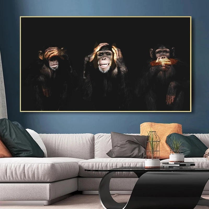 

Black Monkey Gorilla Pictures Animal Art Posters Prints Oil Painting on Canvas Wall Pictures For Living Room Home Cuadros Decor