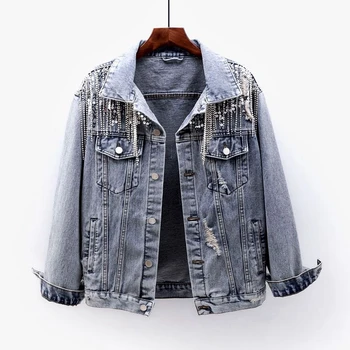 Denim jacket women's 2019 spring and autumn new sequins diamond hole long sleeve jacket loose jean coat 2030
Denim jacket women's 2019 spring and autumn new sequins diamond hole long sleeve jacket loose jean coat 2030