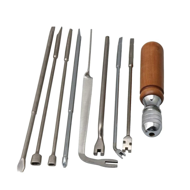 Piano Tuning Maintenance Tools Kit Tuning Wrench with Wooden Combination Tool Handle Pack of 9
Piano Tuning Maintenance Tools Kit Tuning Wrench with Wooden Combination Tool Handle Pack of 9
