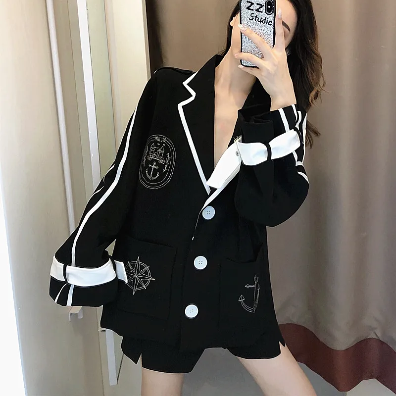 Spring Autumn British Style Blazer Set Women Loose Embroidery Long Sleeve Blazers Tops and Slim Black Casual Skirts Suits NS115
Spring Autumn British Style Blazer Set Women Loose Embroidery Long Sleeve Blazers Tops and Slim Black Casual Skirts Suits NS115