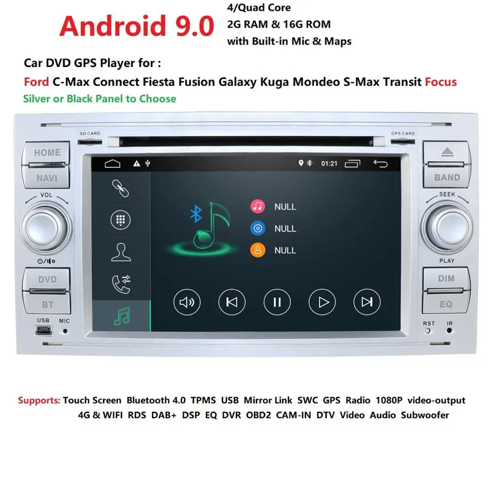 2din Android 9 0 четырехъядерный dvd-плеер для автомобиля DAB + In Dash Ford Transit Focus Connect S-MAX Kuga Mondeo