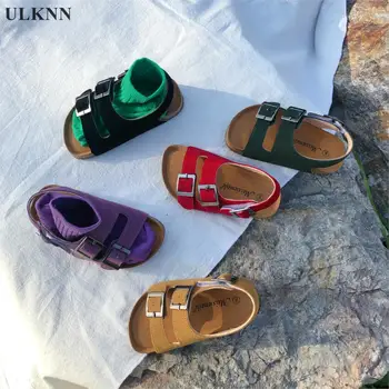 

ULKNN Cork Kids Sandals synthetic suede Girls shoes boys Summer Gladiatus Child Soft Sole Buckle Strap Sandals 2020 Cosy Slipper