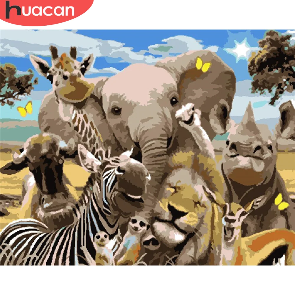 HUACAN DIY Painting By Number Elephant Hand Painted Paintings Art Gift Pictures Numbers Zebra Drawing On Canvas Home Decor | Дом и сад