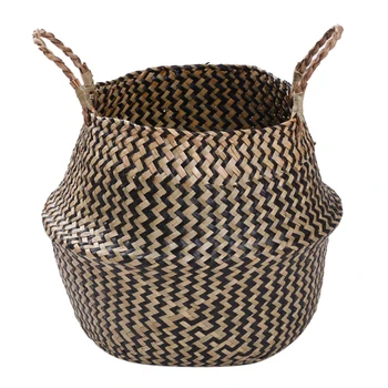 31 x 27cm Woven Storage Basket Laundry Blanket Seagrass Basket Folding Belly Basket With Straw Handles - Black Wave Pattern
31 x 27cm Woven Storage Basket Laundry Blanket Seagrass Basket Folding Belly Basket With Straw Handles - Black Wave Pattern