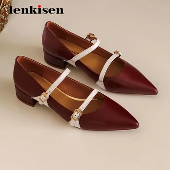 Lenkisen new gladiator genuine leather mixed colors recommend pointed toe thick med heel buckle straps gorgeous women pumps L5f5 
Lenkisen new gladiator genuine leather mixed colors recommend pointed toe thick med heel buckle straps gorgeous women pumps L5f5