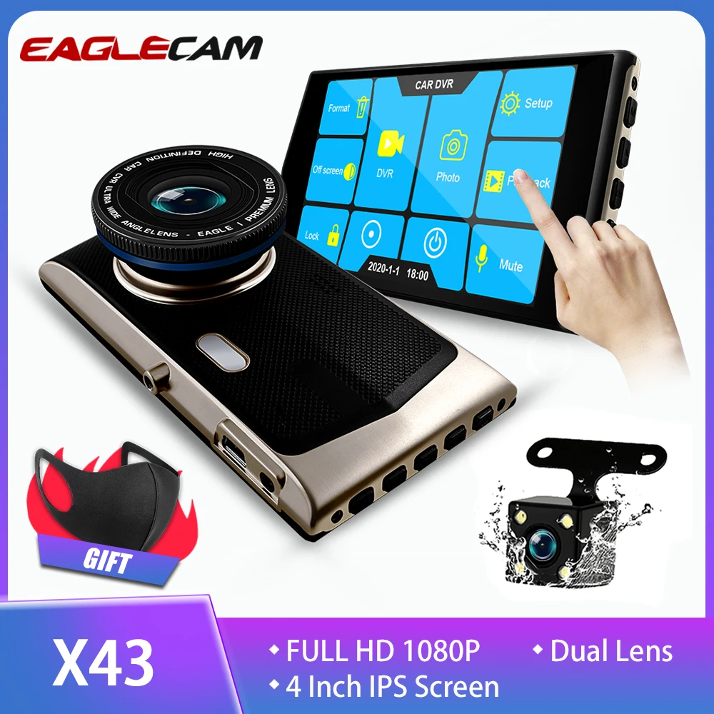 Eaglecam 4 "IPS сенсорный экран видеорегистратор с двумя объективами Full HD 1080P
