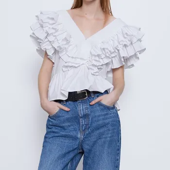 2020 Za White Shirt Women Sleeveless V Neck Back Button Pleated Ruffle Tops Female Elegant Voluminous Poplin Blouse Summer
2020 Za White Shirt Women Sleeveless V Neck Back Button Pleated Ruffle Tops Female Elegant Voluminous Poplin Blouse Summer